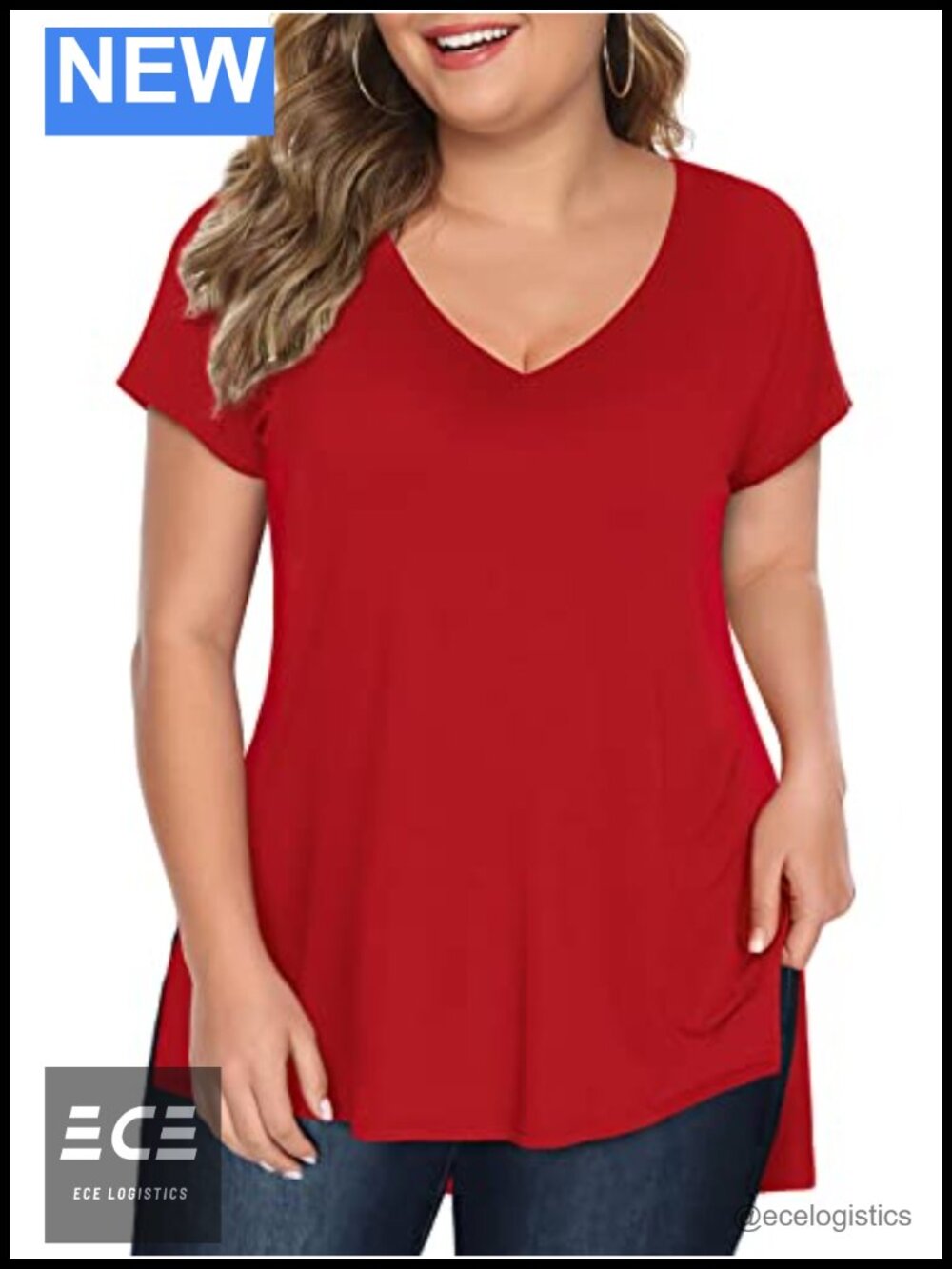 Women Plus Size V Neck T Shirt Loose Fit Tunic Tee